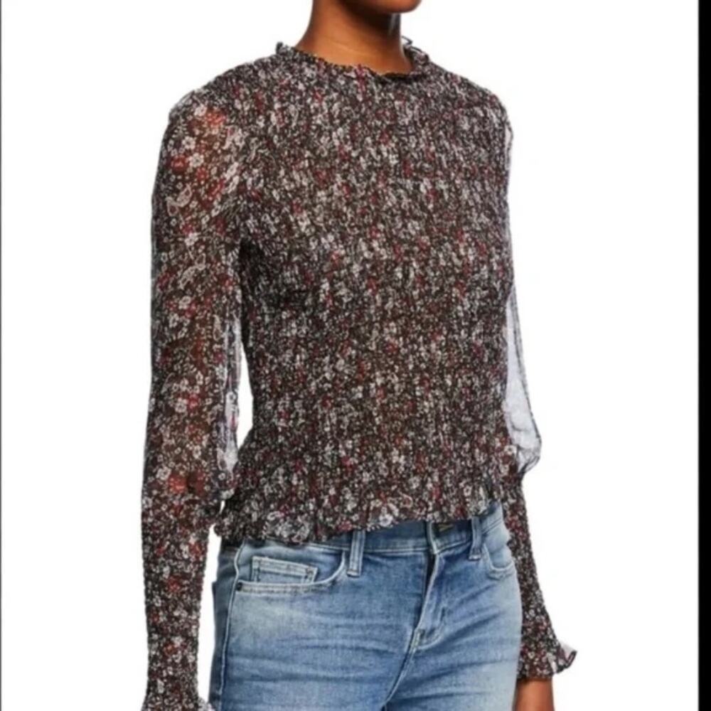 Veronica Beard Faire Sheer Floral Smocked Top Small Silk
